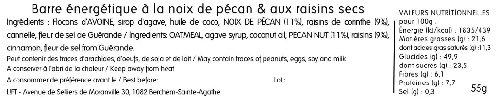 BARRE ÉNERGÉTIQUE – Noix de pécan & raisins (x18)