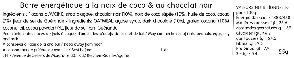 BARRE ÉNERGÉTIQUE – Noix de coco & chocolat (x18)