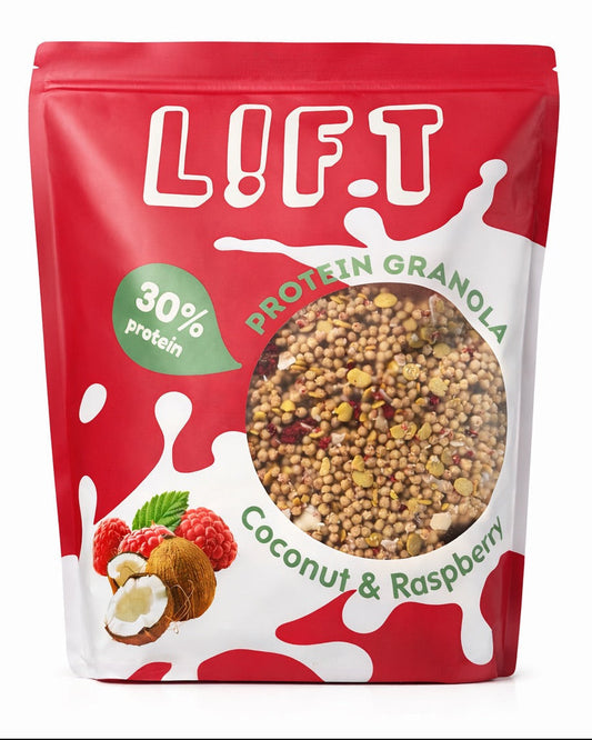 GRANOLA PROTÉINÉ – Noix de coco & framboise