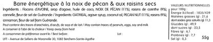 BARRE ÉNERGÉTIQUE – Noix de pécan & raisins (x18)