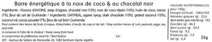 BARRE ÉNERGÉTIQUE – Noix de coco & chocolat (x18)