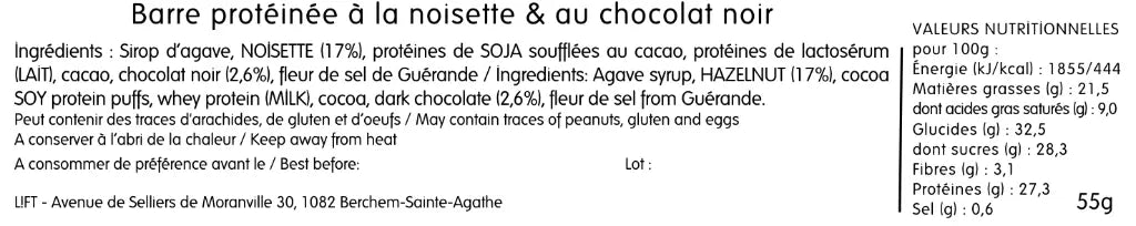 BARRE PROTÉINÉE – Noisette & Chocolat (x18)
