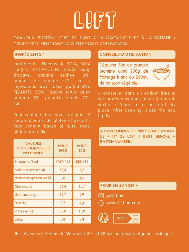 GRANOLA PROTÉINÉ – Cacahuète & Banane