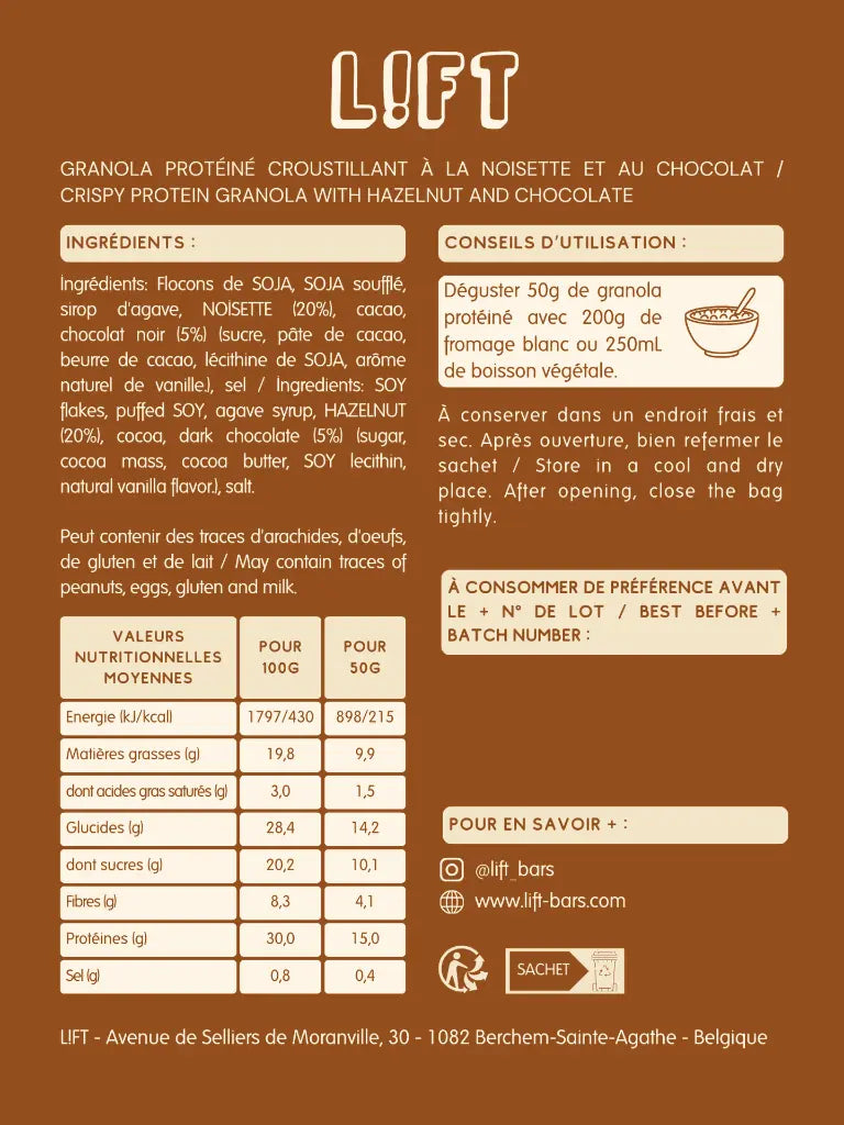 GRANOLA PROTÉINÉ – Noisette & Chocolat